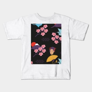 Japan Aesthetic Pattern On Black Kids T-Shirt